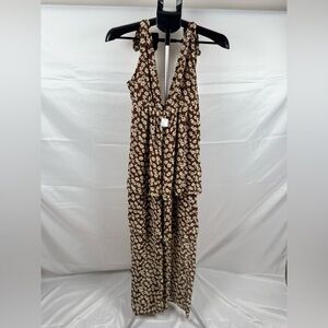 NWT Urban Outfitters Tie Straps Brown Floral Maxi Romper Boho Cottagecore XS